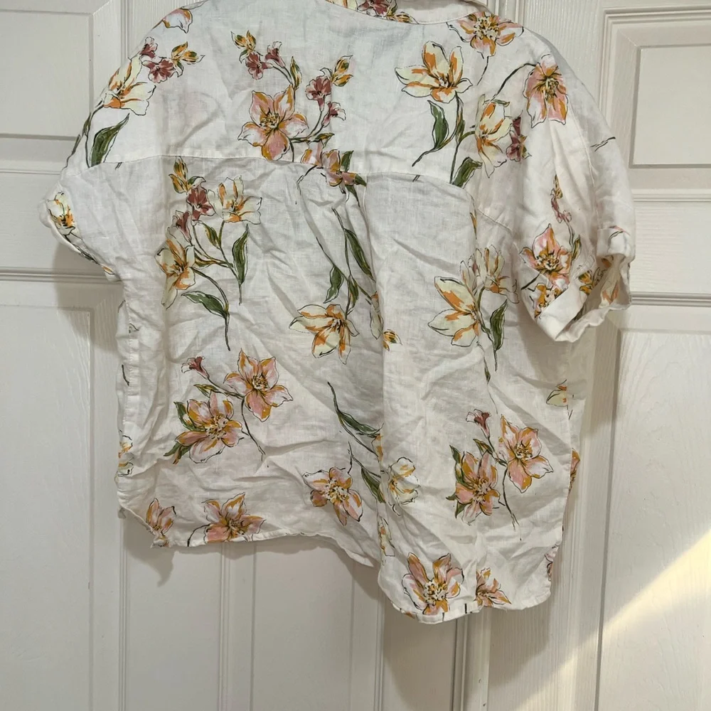 rachel roy linen top‎ Tropical Floral Boxy Shirt Relaxed Beach Resort Wear Large